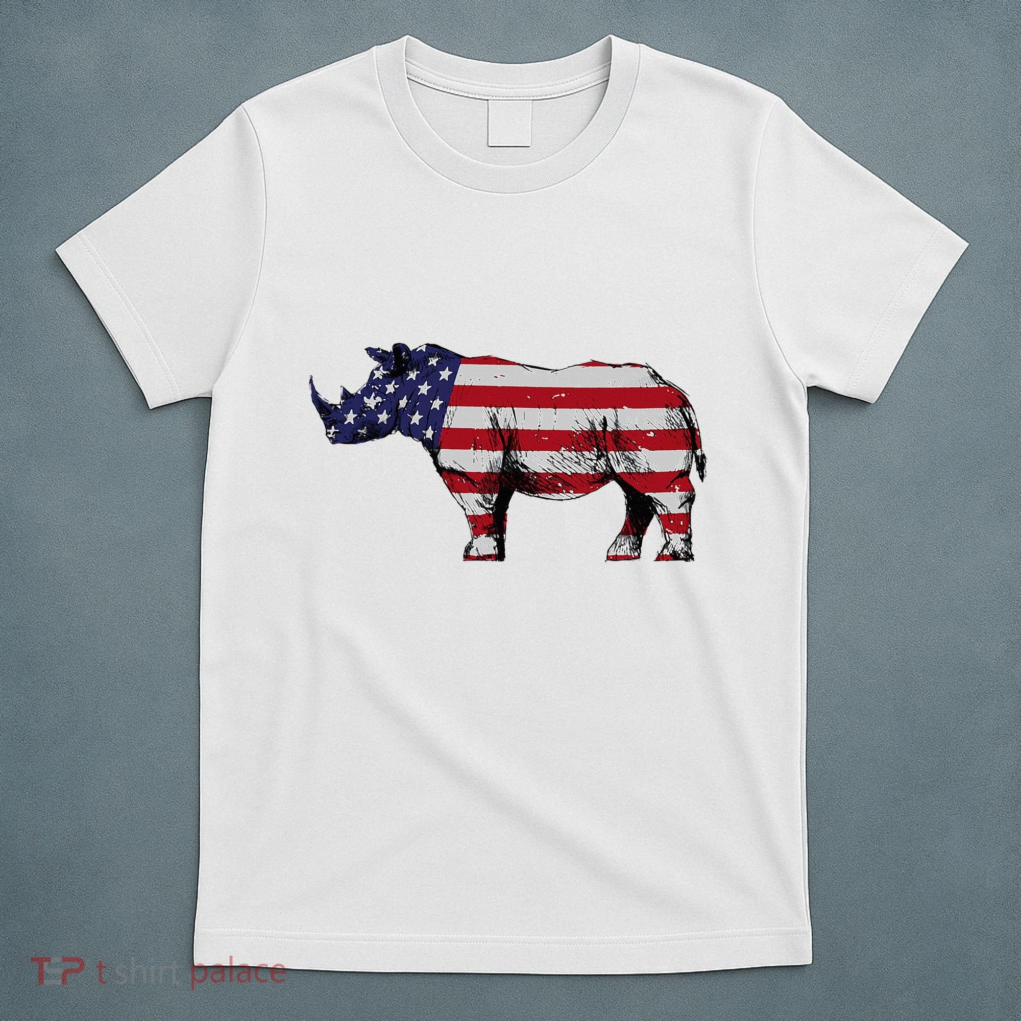 Cool Rhino Art Rhinoceros Usa Flag T-Shirt