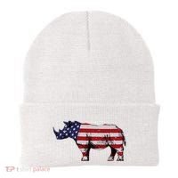 Cool Rhino Art Rhinoceros Usa Flag Beanie thumb 0