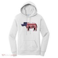 Cool Rhino Art Rhinoceros Usa Flag Women's Hoodie thumb 0
