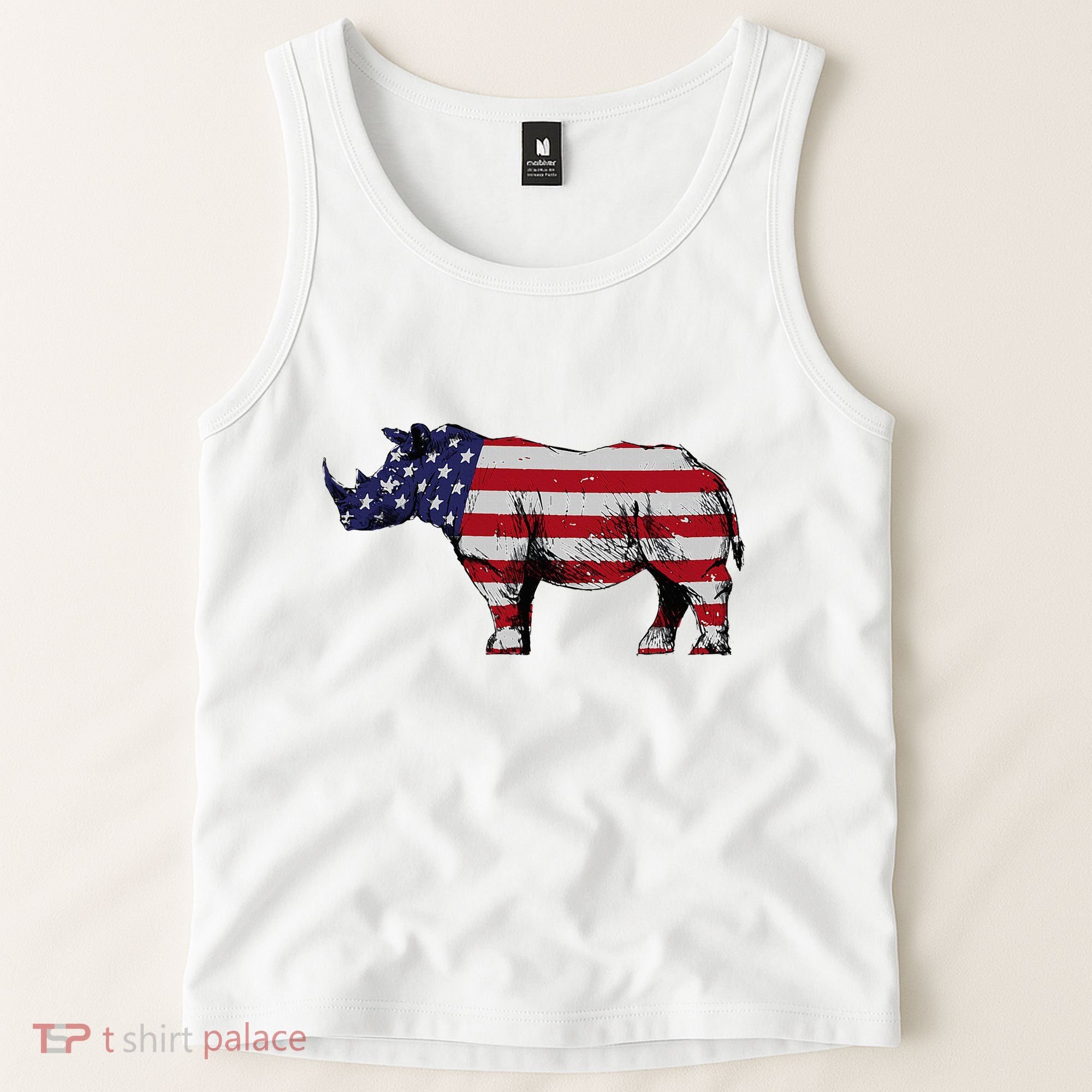 Cool Rhino Art Rhinoceros Usa Flag Tank Top