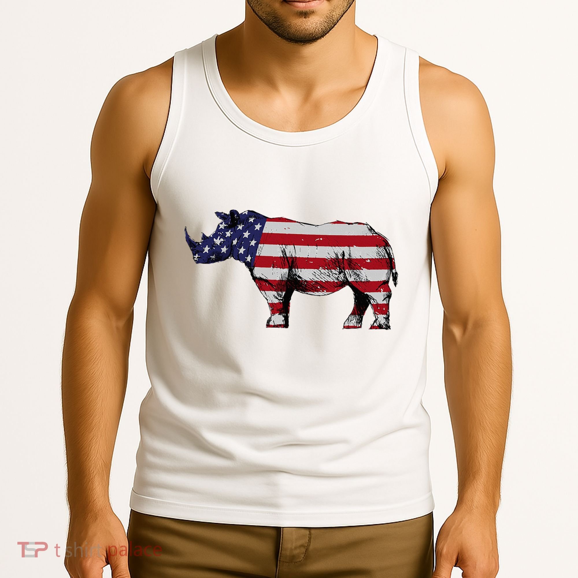 Cool Rhino Art Rhinoceros Usa Flag Tank Top