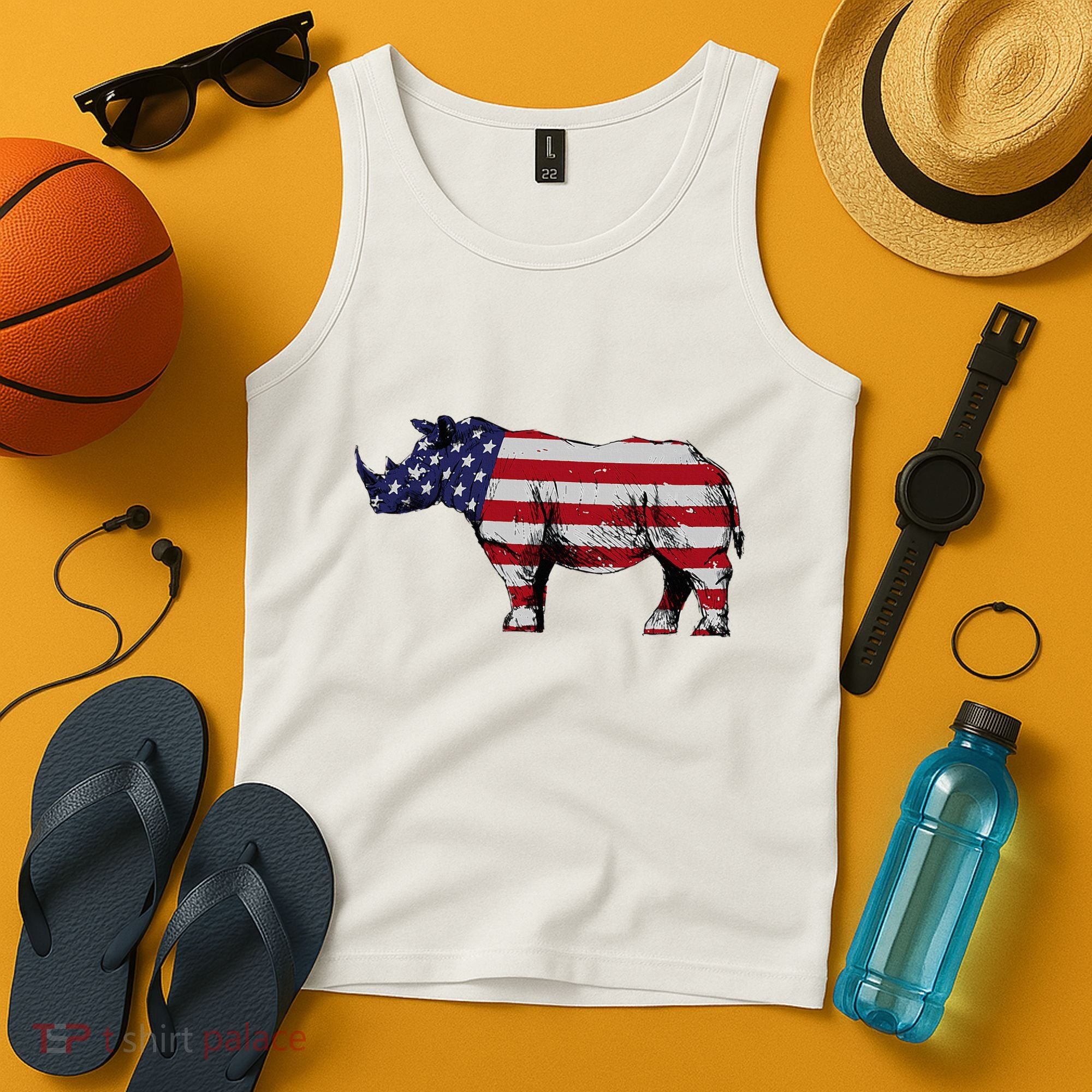 Cool Rhino Art Rhinoceros Usa Flag Tank Top