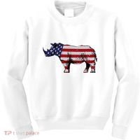 Cool Rhino Art Rhinoceros Usa Flag Kids Sweatshirt thumb 0