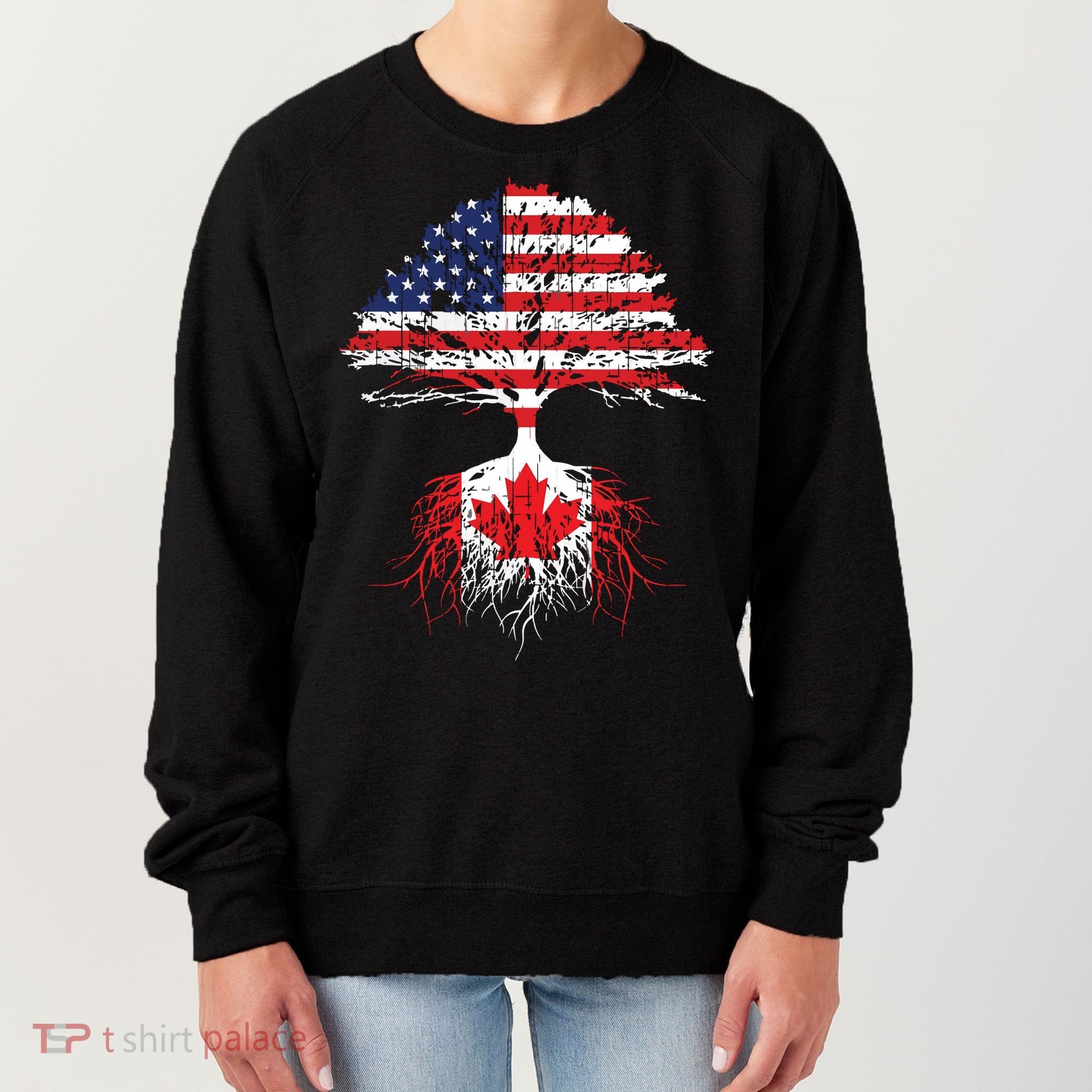 Canadian Roots American Grown Canada Flag Women's Sweatshirt