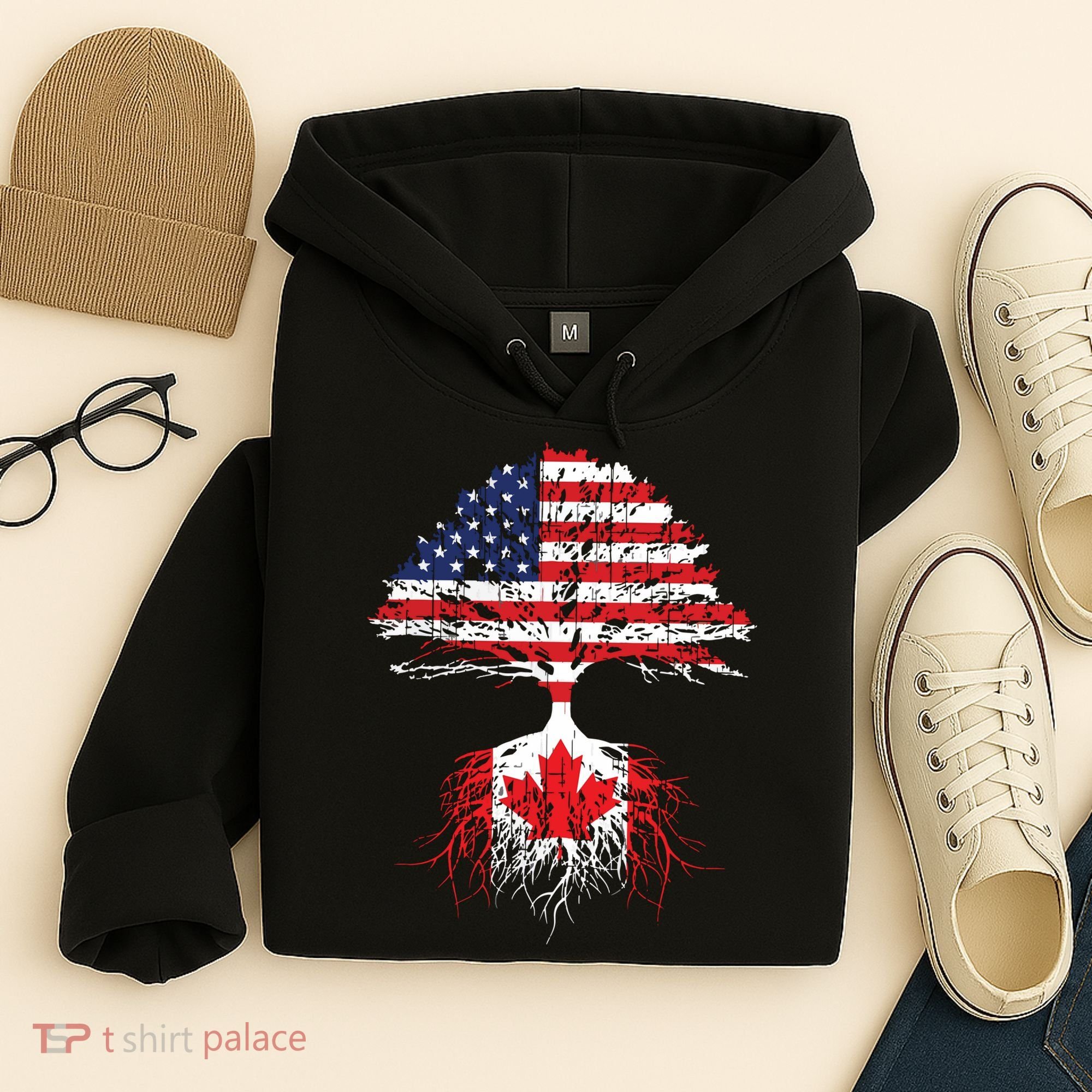 Canadian Roots American Grown Canada Flag Hoodie