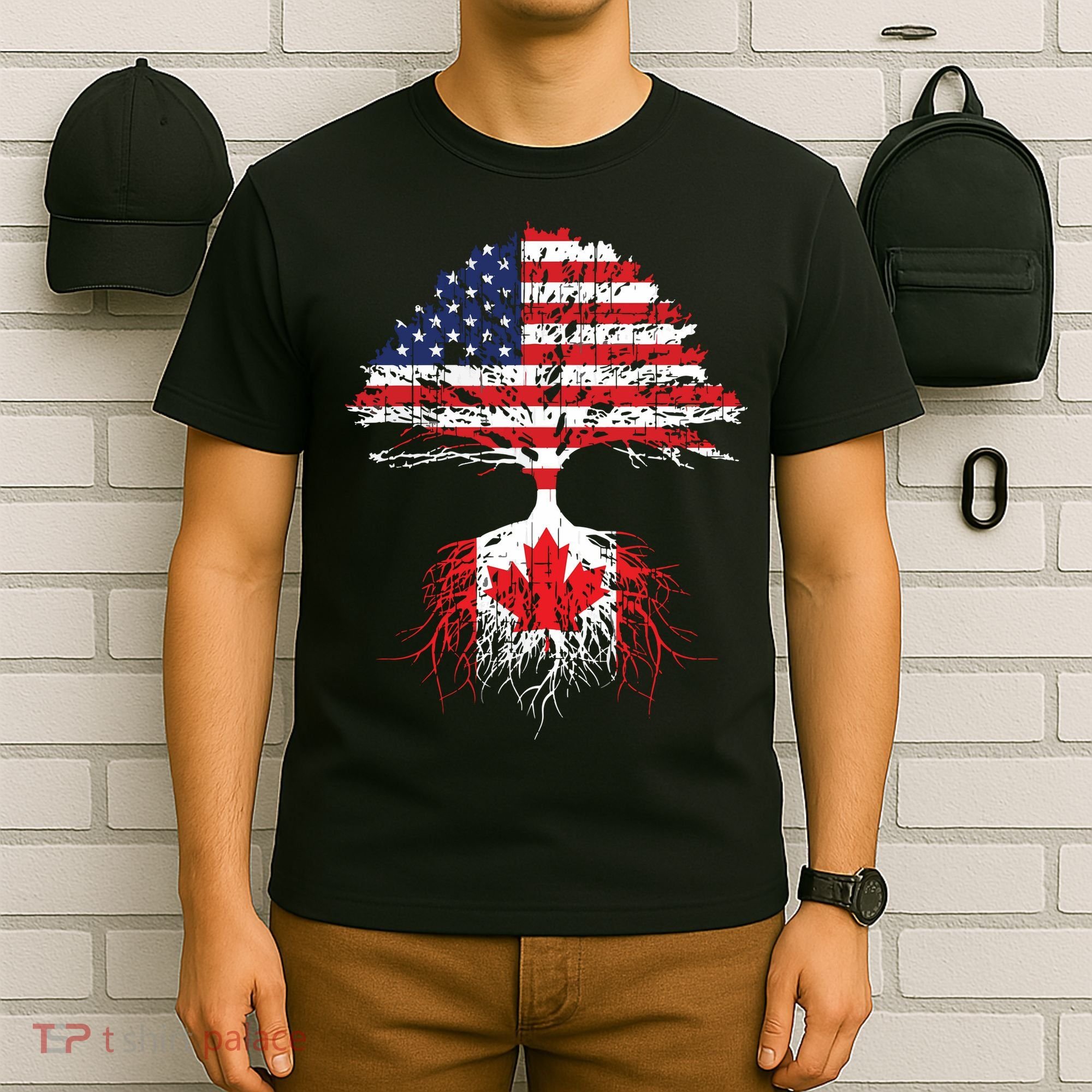 Canadian Roots American Grown Canada Flag T-Shirt