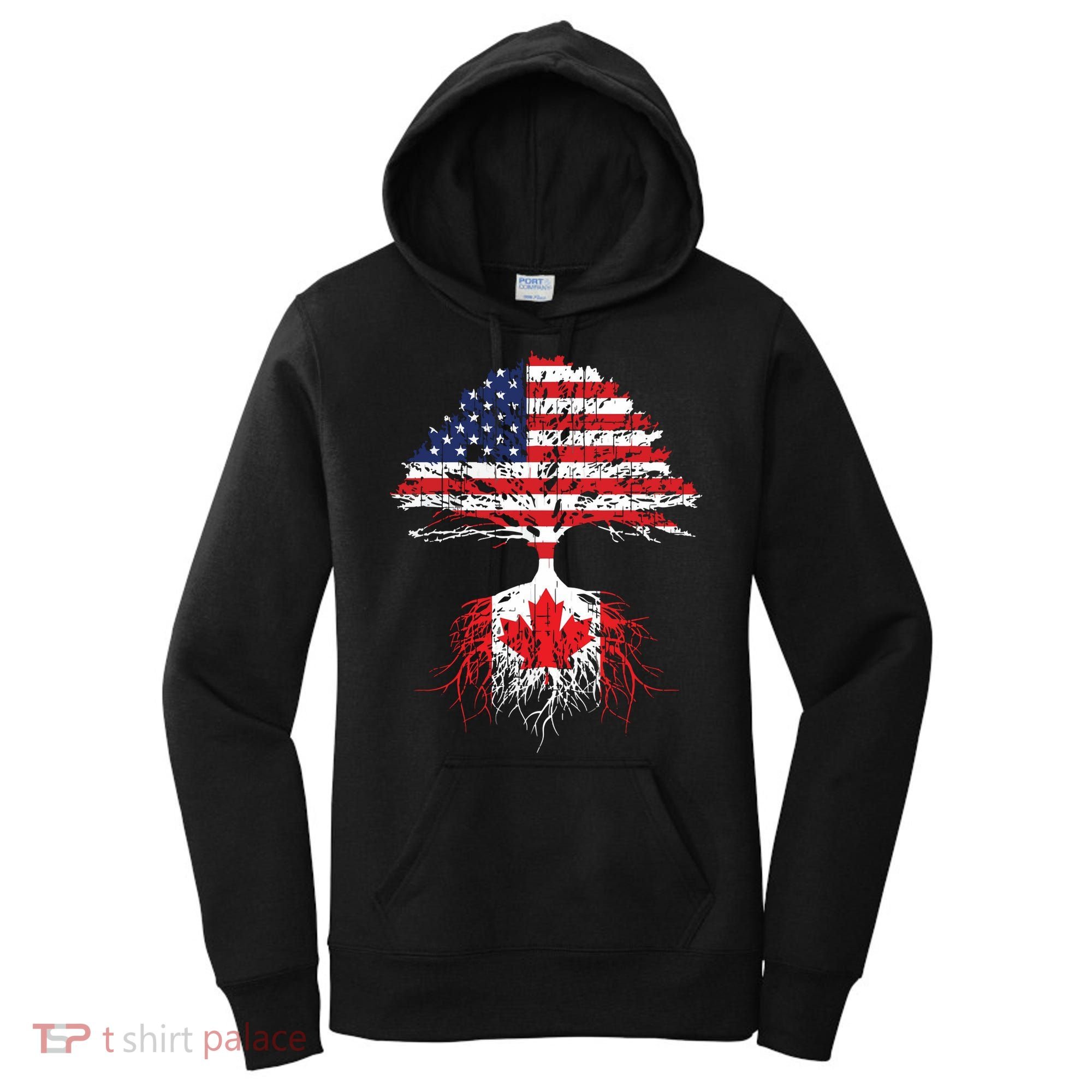 Canadian Roots American Grown Canada Flag Women's Hoodie