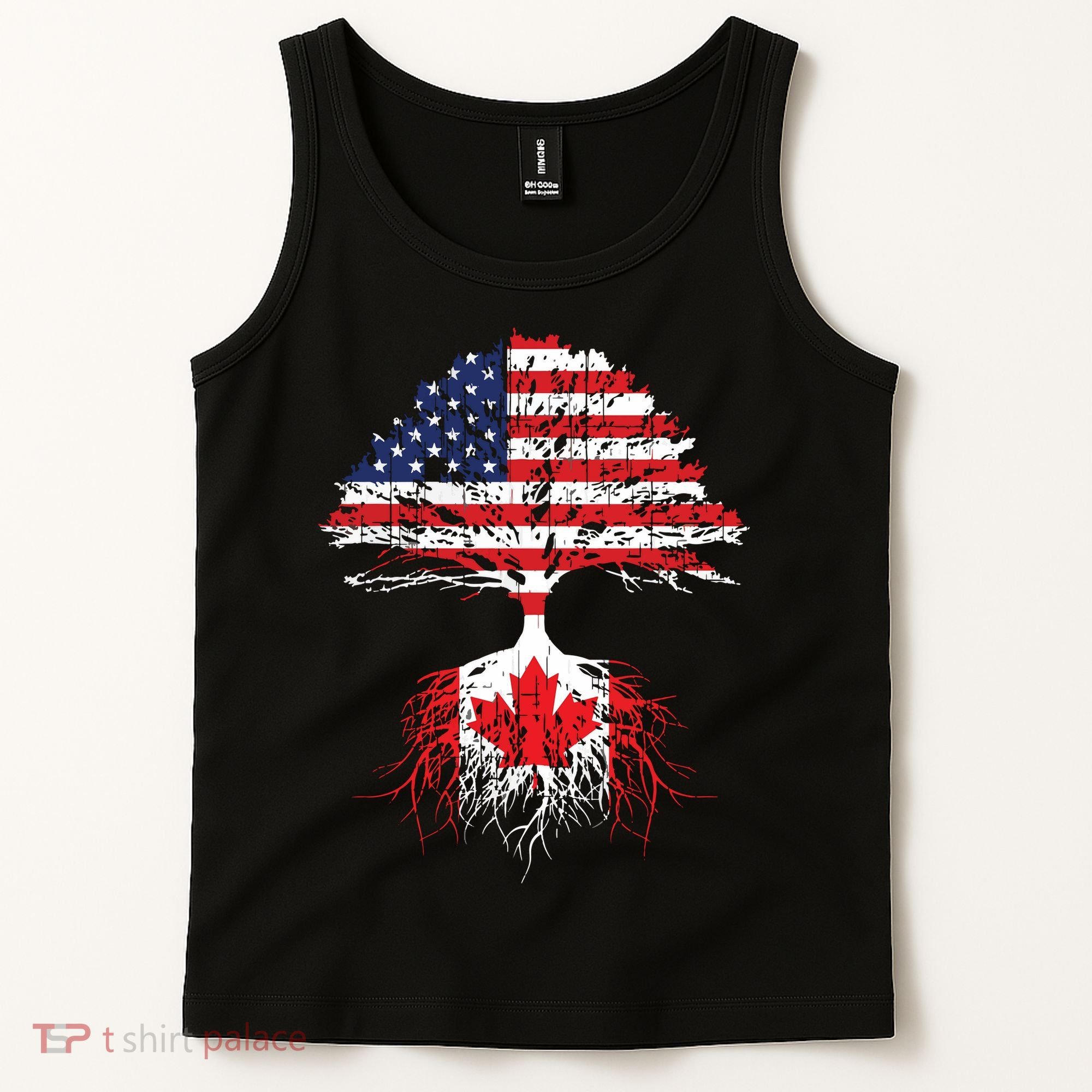 Canadian Roots American Grown Canada Flag Tank Top