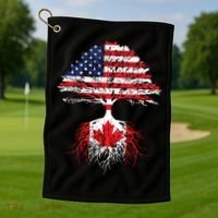 Canadian Roots American Grown Canada Flag Golf Towel thumb 1