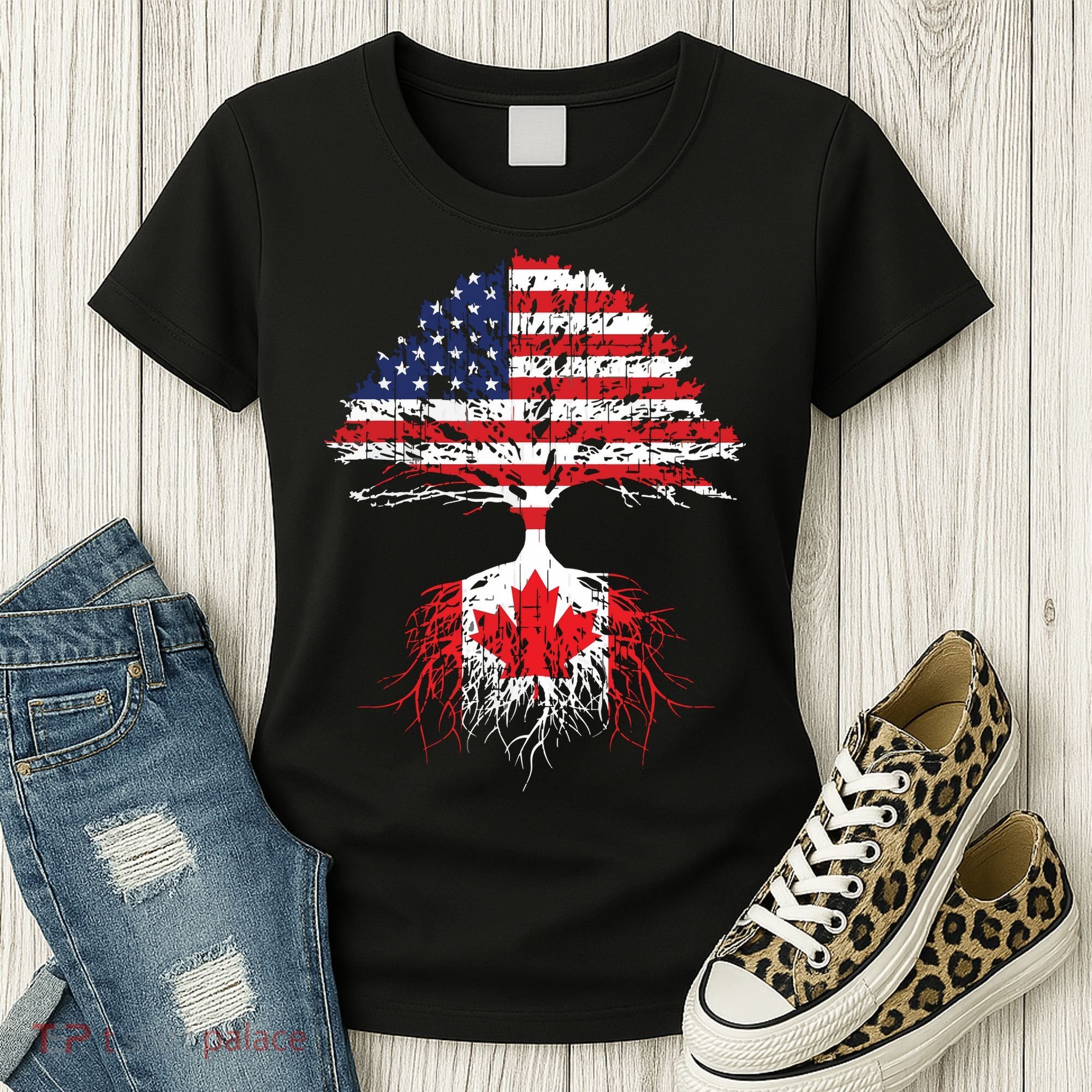 Canadian Roots American Grown Canada Flag Women's T-Shirt
