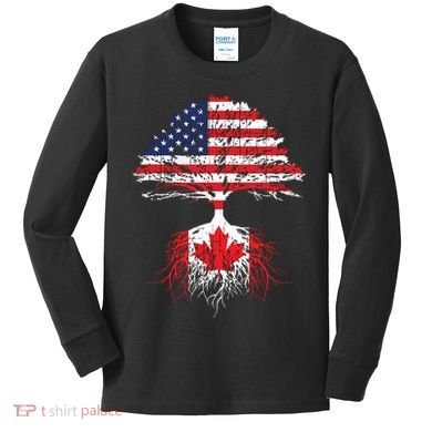 Canadian Roots American Grown Canada Flag Kids Long Sleeve Shirt
