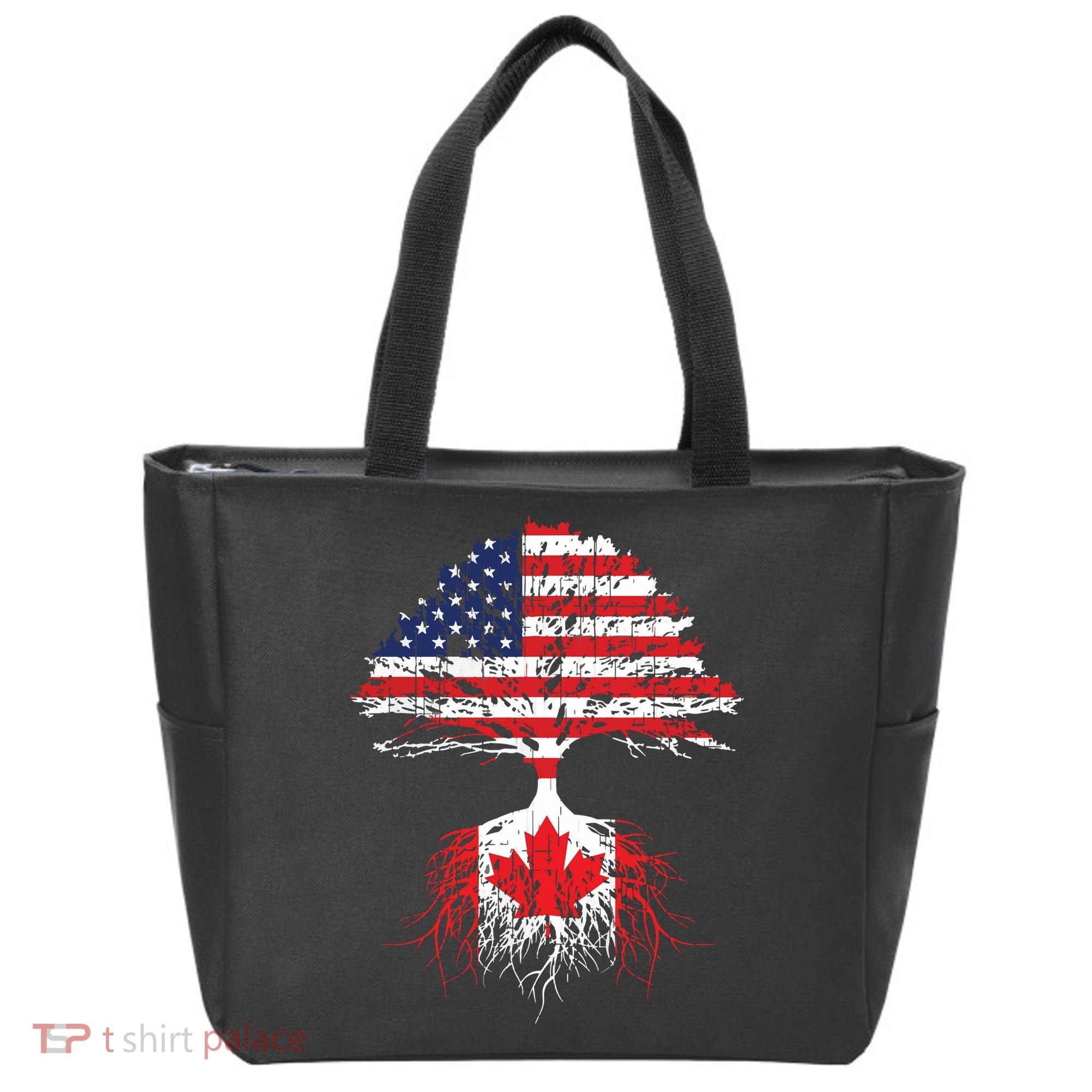 Canadian Roots American Grown Canada Flag Tote Bag