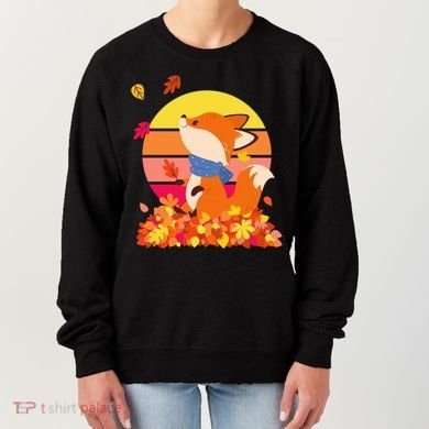 Cute Retro Autumn Fall Leaves Baby Fox Women's Sweatshirt