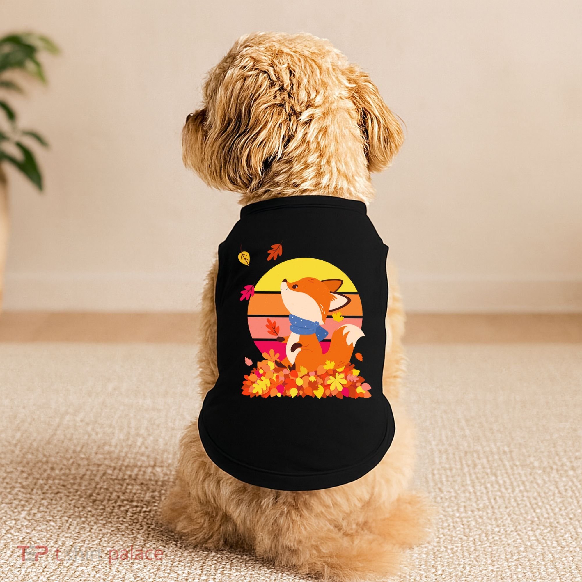 Cute Retro Autumn Fall Leaves Baby Fox Doggie Tank