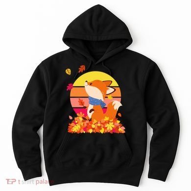 Cute Retro Autumn Fall Leaves Baby Fox Hoodie