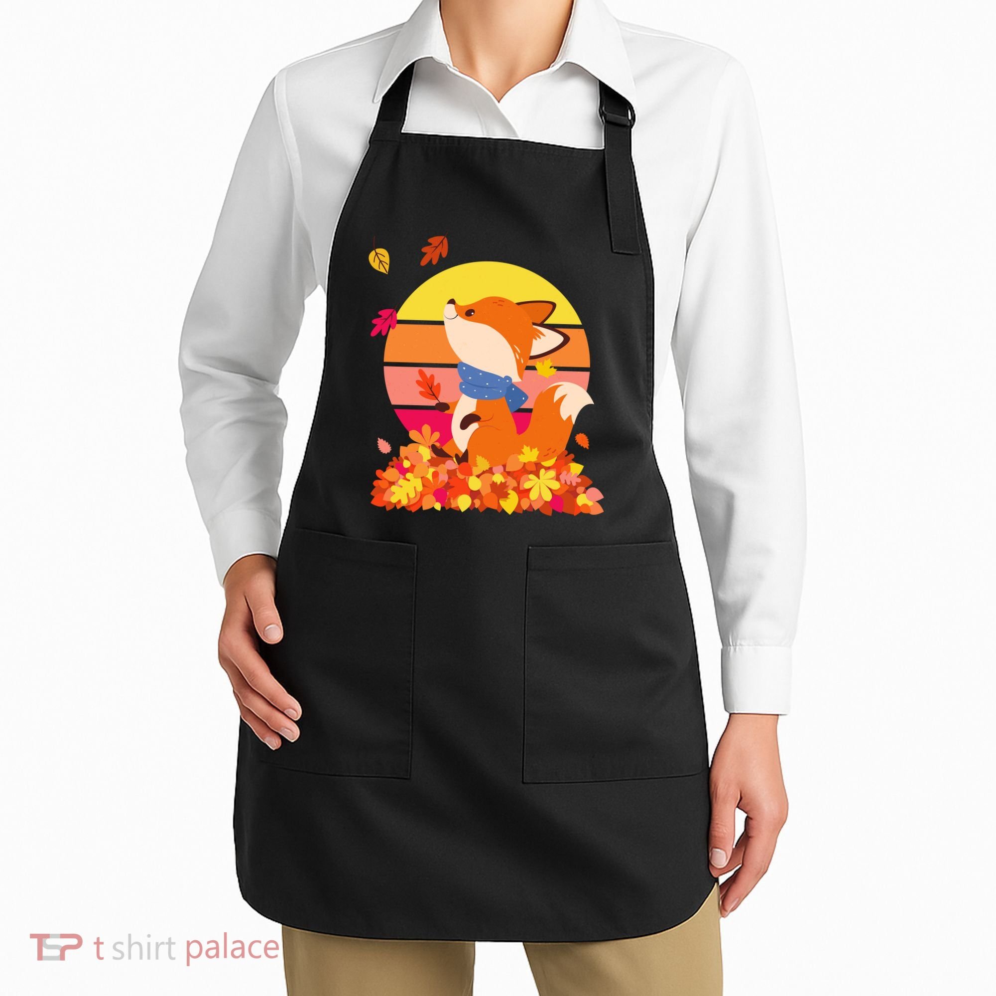 Cute Retro Autumn Fall Leaves Baby Fox Apron