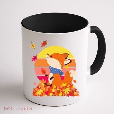Cute Retro Autumn Fall Leaves Baby Fox Coffee Mug back
