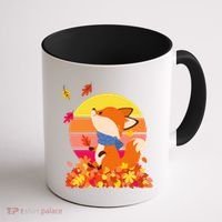 Cute Retro Autumn Fall Leaves Baby Fox Coffee Mug thumb 1