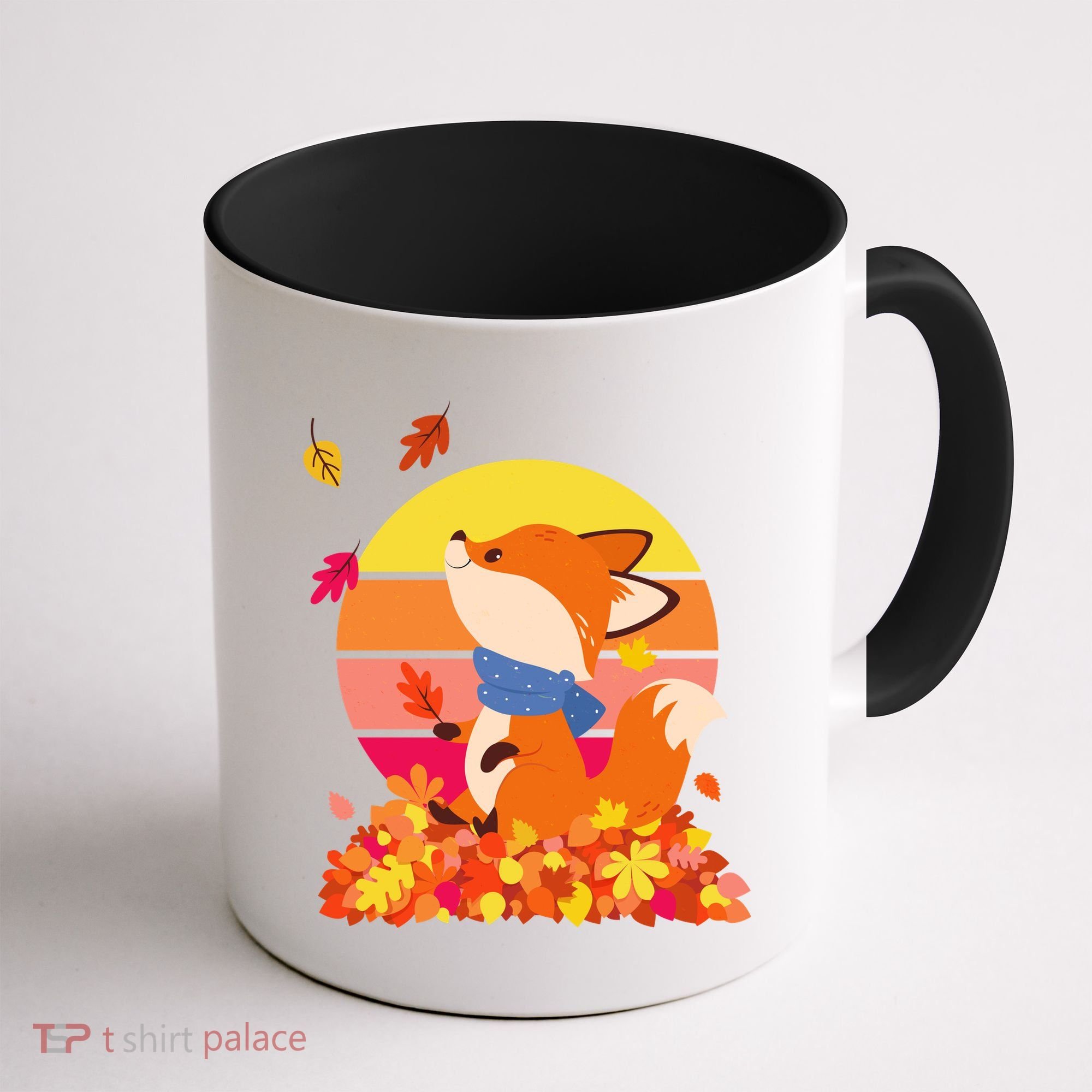 Cute Retro Autumn Fall Leaves Baby Fox Coffee Mug