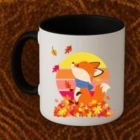 Cute Retro Autumn Fall Leaves Baby Fox Coffee Mug thumb 2