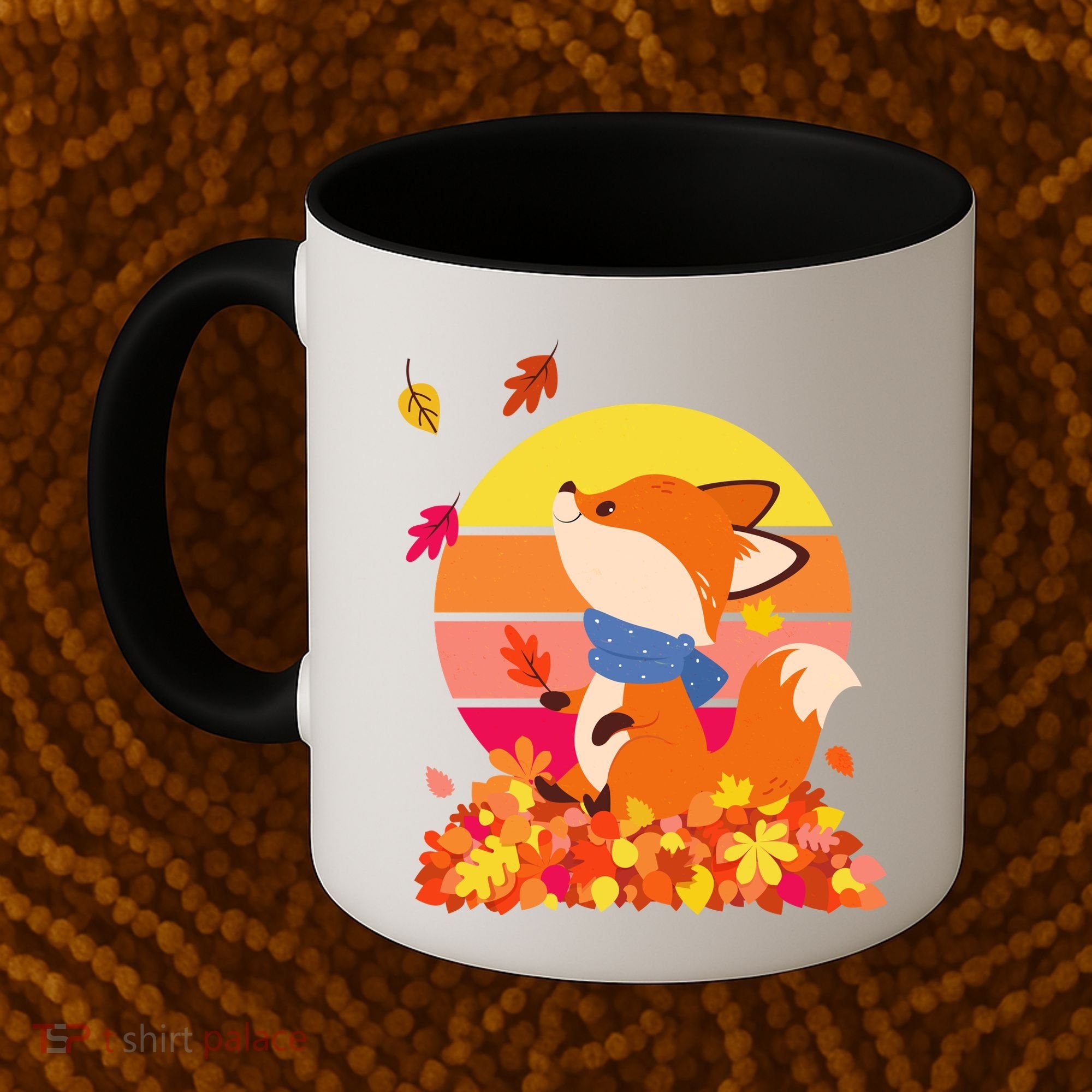 Cute Retro Autumn Fall Leaves Baby Fox Coffee Mug