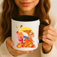Cute Retro Autumn Fall Leaves Baby Fox Coffee Mug thumb 3