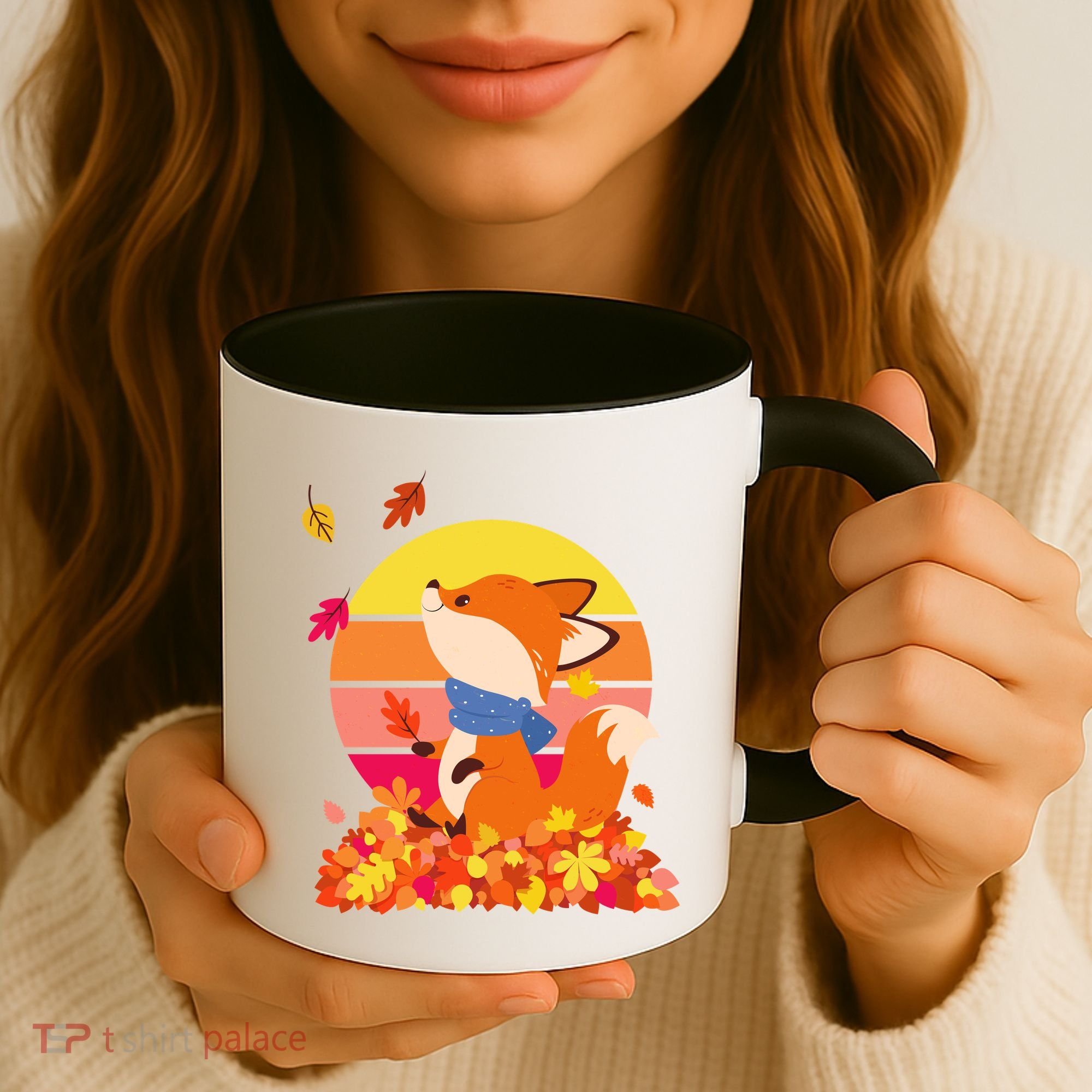 Cute Retro Autumn Fall Leaves Baby Fox Coffee Mug
