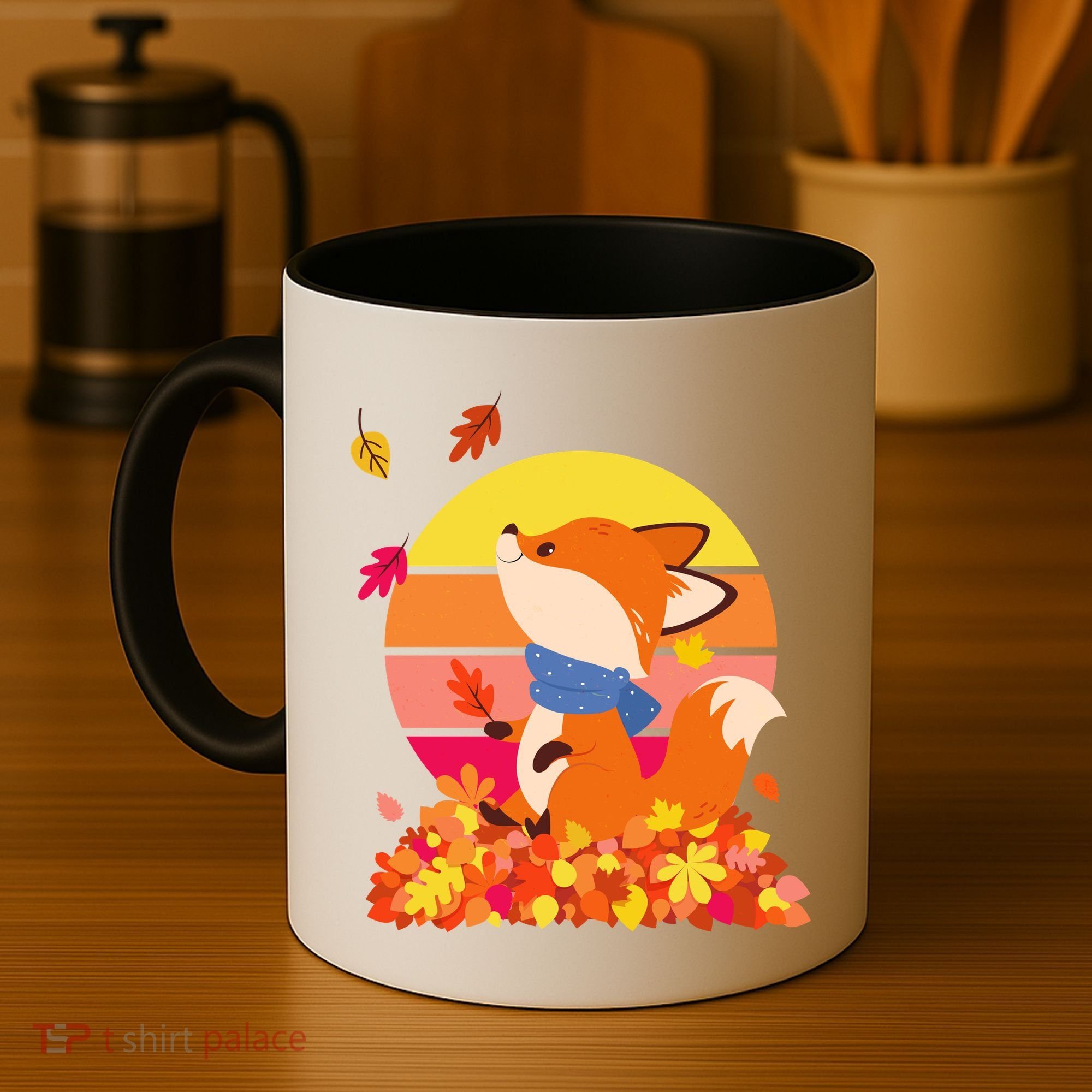 Cute Retro Autumn Fall Leaves Baby Fox Coffee Mug