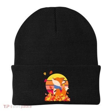 Cute Retro Autumn Fall Leaves Baby Fox Beanie