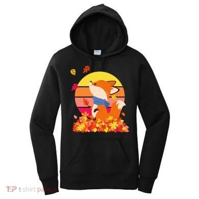 Cute Retro Autumn Fall Leaves Baby Fox Women's Hoodie