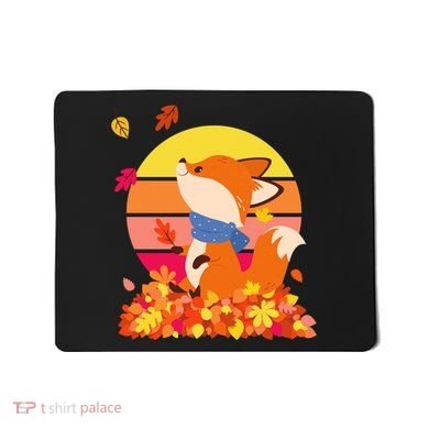 Cute Retro Autumn Fall Leaves Baby Fox Mousepad