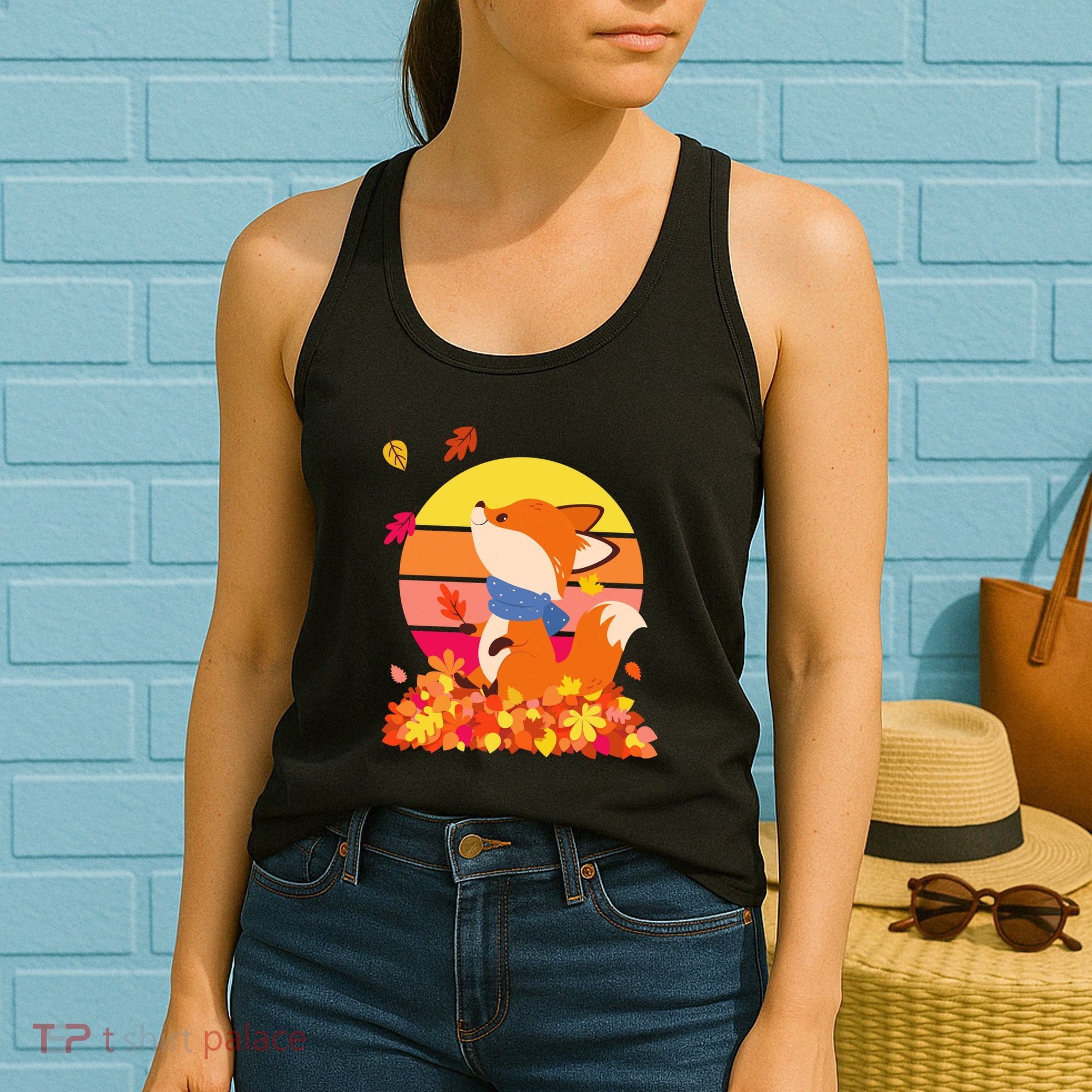 Cute Retro Autumn Fall Leaves Baby Fox Women's Tank Top