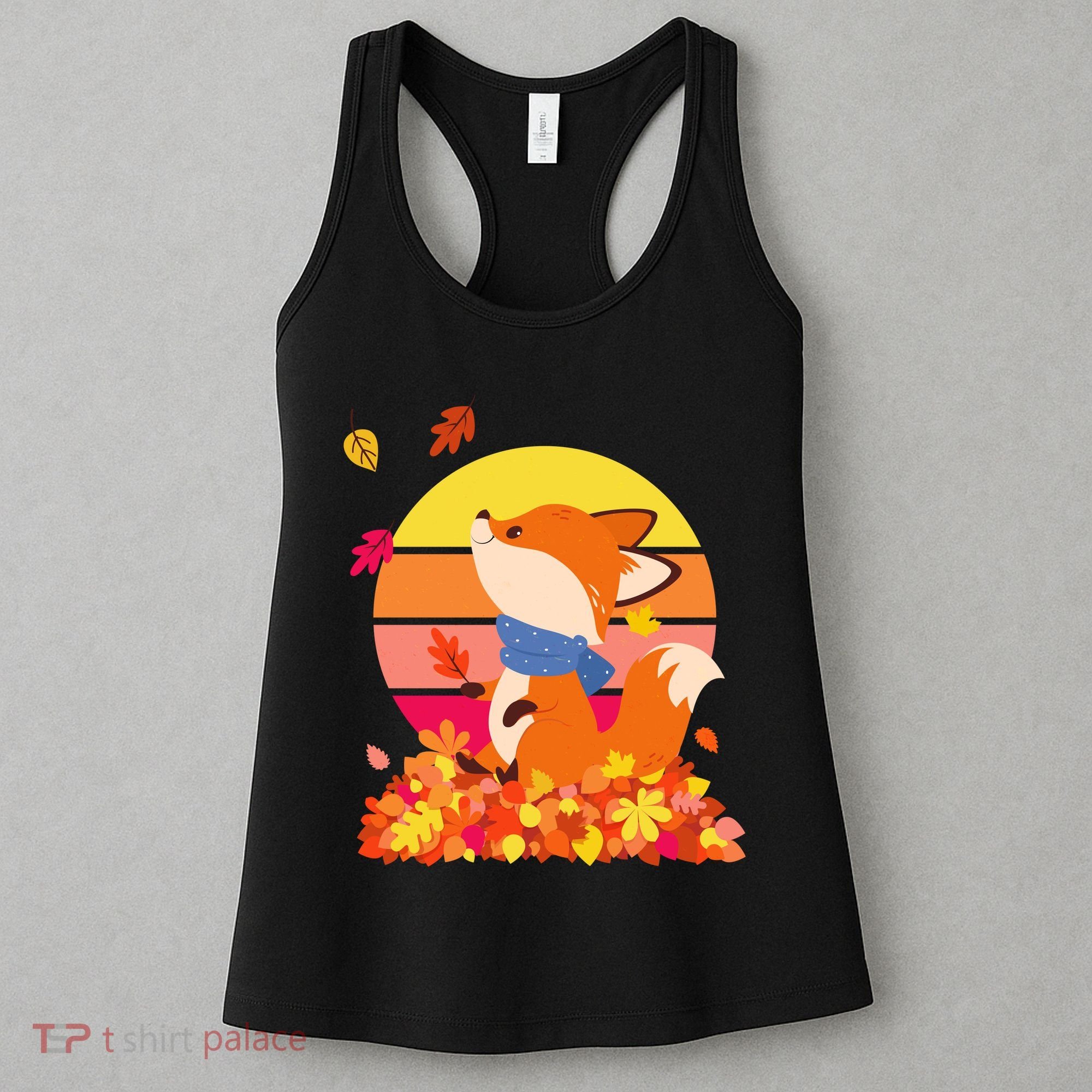 Cute Retro Autumn Fall Leaves Baby Fox Women's Tank Top