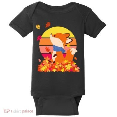 Cute Retro Autumn Fall Leaves Baby Fox Baby Bodysuit