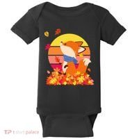 Cute Retro Autumn Fall Leaves Baby Fox Baby Bodysuit thumb 0
