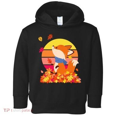 Cute Retro Autumn Fall Leaves Baby Fox Toddler Hoodie