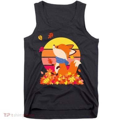 Cute Retro Autumn Fall Leaves Baby Fox Tank Top