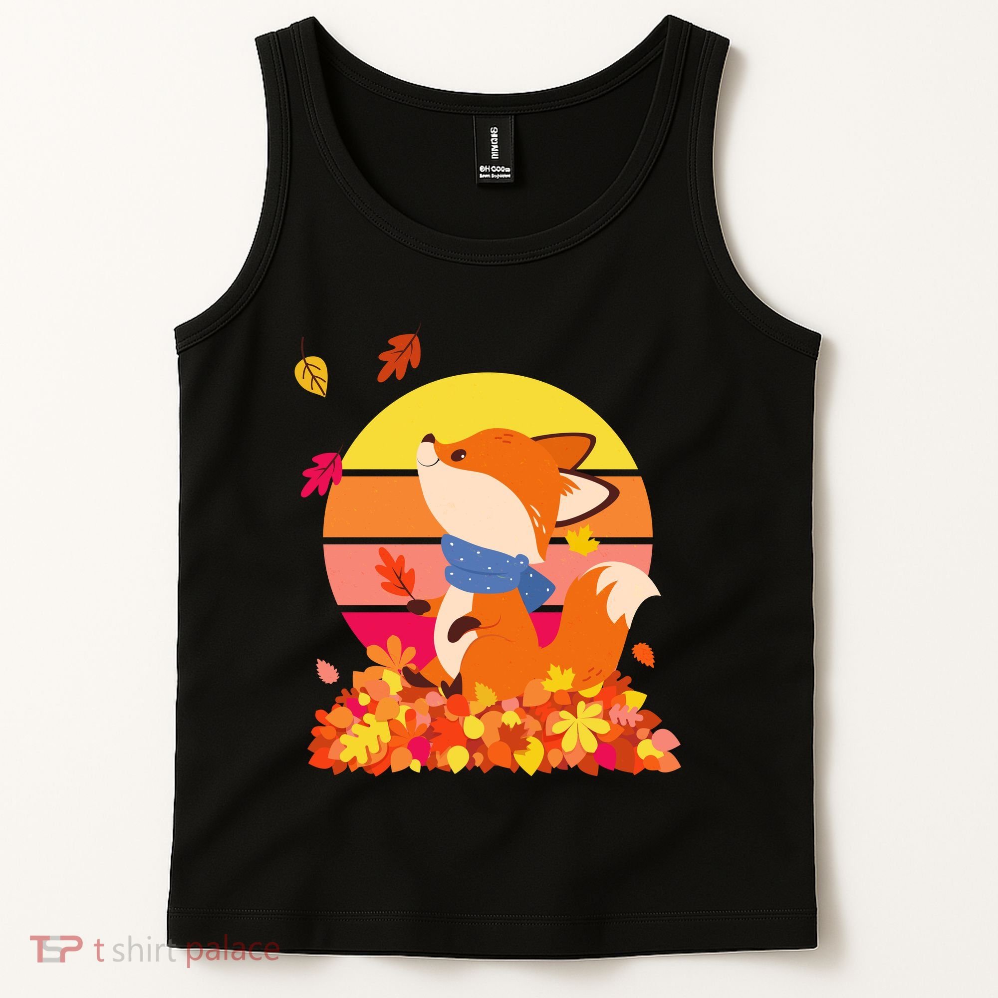Cute Retro Autumn Fall Leaves Baby Fox Tank Top