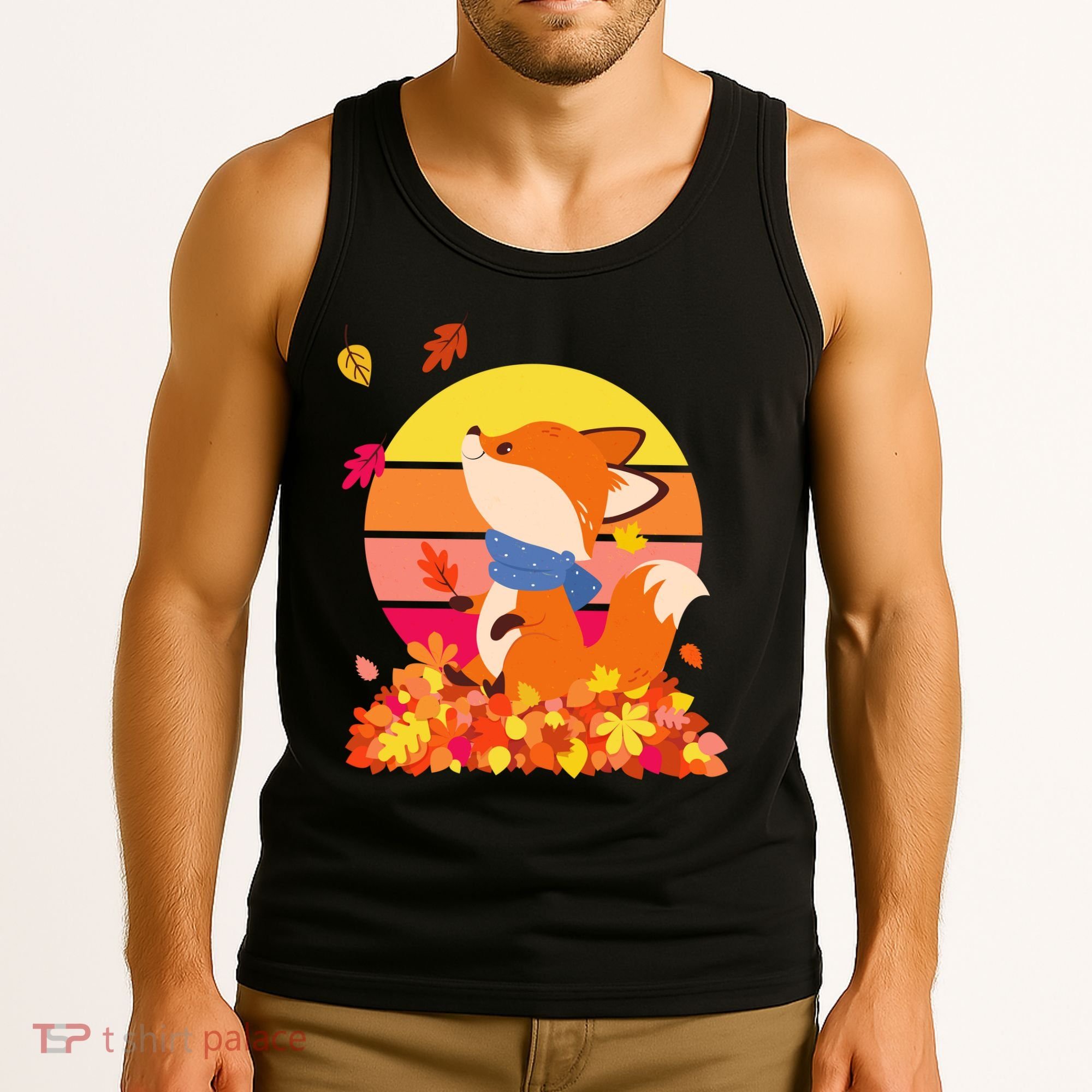 Cute Retro Autumn Fall Leaves Baby Fox Tank Top