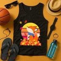 Cute Retro Autumn Fall Leaves Baby Fox Tank Top thumb 4