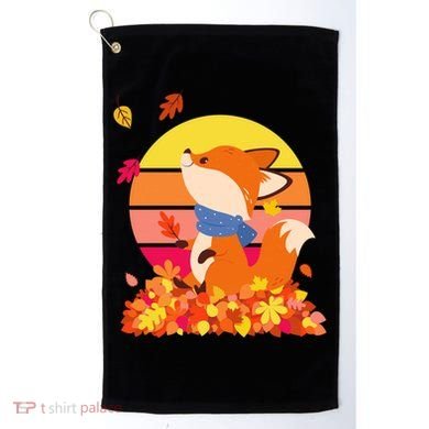 Cute Retro Autumn Fall Leaves Baby Fox Golf Towel