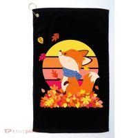 Cute Retro Autumn Fall Leaves Baby Fox Golf Towel thumb 0