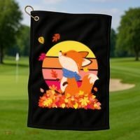 Cute Retro Autumn Fall Leaves Baby Fox Golf Towel thumb 1