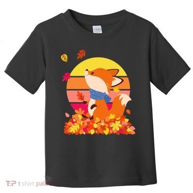 Cute Retro Autumn Fall Leaves Baby Fox Toddler T-Shirt