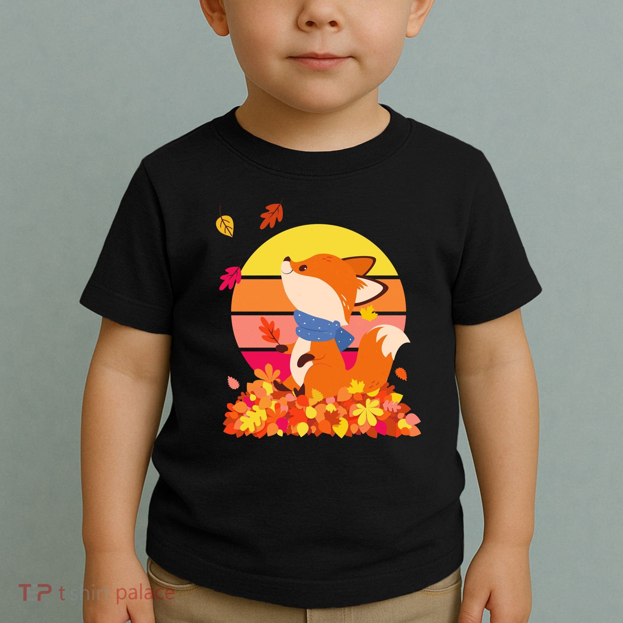 Cute Retro Autumn Fall Leaves Baby Fox Toddler T-Shirt