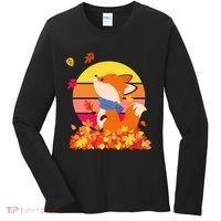 Cute Retro Autumn Fall Leaves Baby Fox Women's Long Sleeve Shirt thumb 0