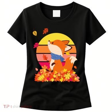 Cute Retro Autumn Fall Leaves Baby Fox Women's T-Shirt