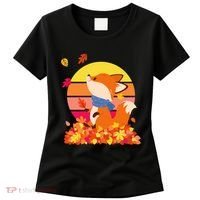 Cute Retro Autumn Fall Leaves Baby Fox Women's T-Shirt thumb 0