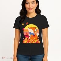 Cute Retro Autumn Fall Leaves Baby Fox Women's T-Shirt thumb 4