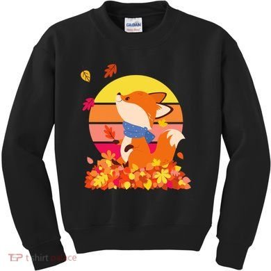 Cute Retro Autumn Fall Leaves Baby Fox Kids Sweatshirt